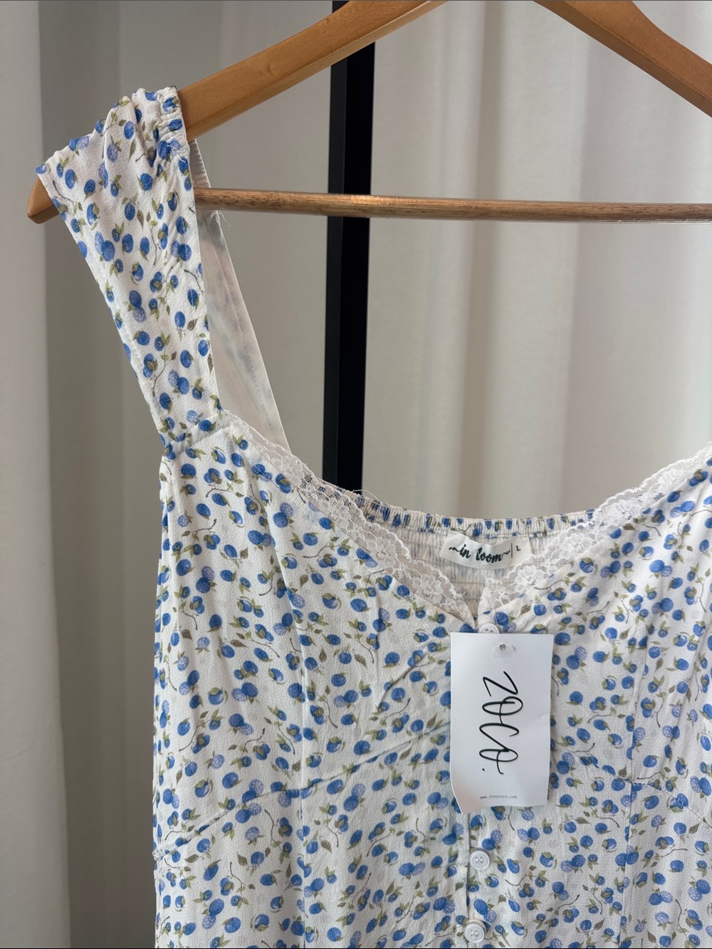 In Bloom White Maxi Dress with Blue Floral Print - Picture 2 of 5